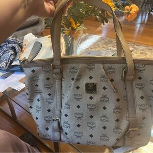 MCM Beige/black Viseto Monogram Tote satin interior mint condition